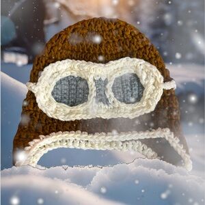 Handmade kids aviator beanie hat.